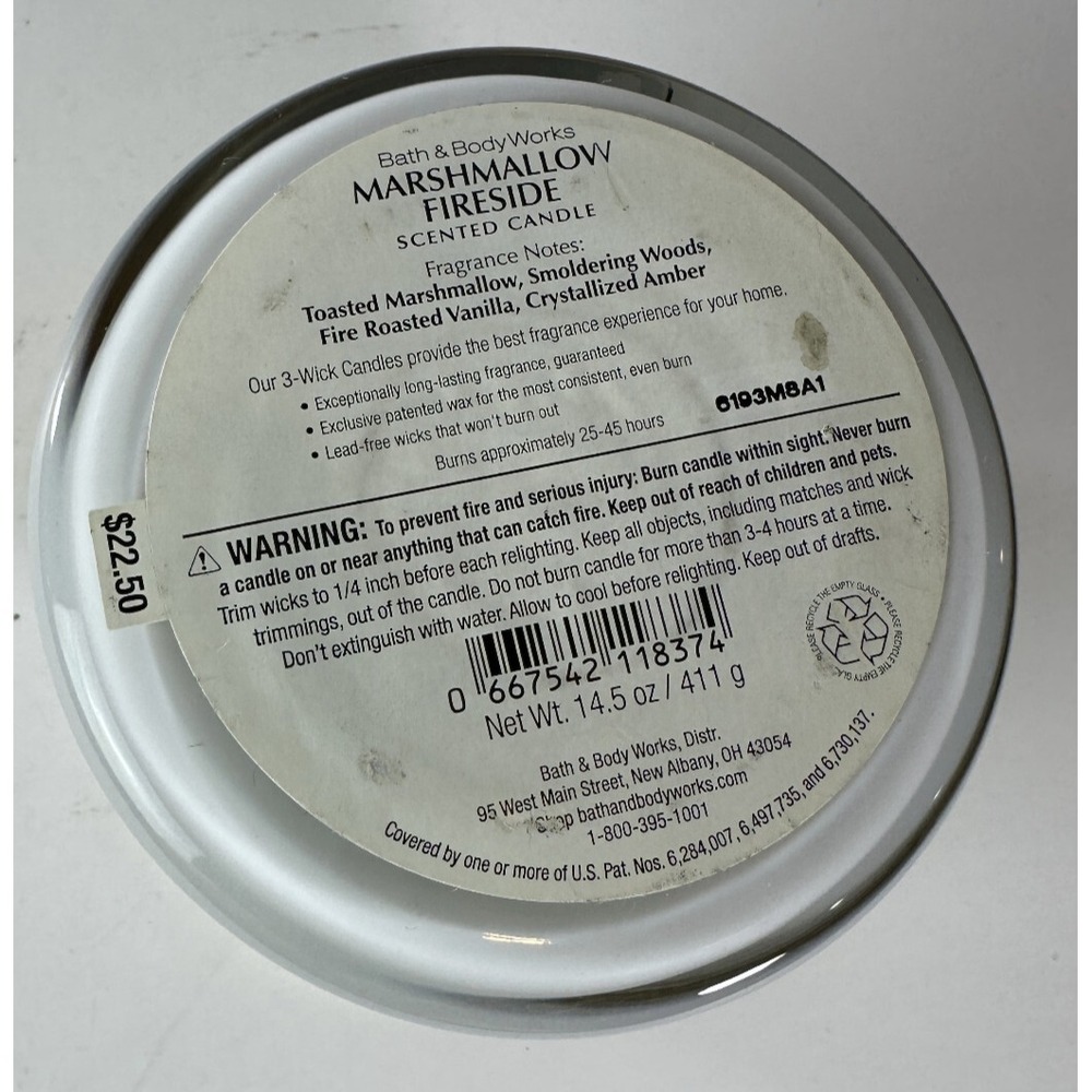 NEW! Bath & Body Works Marshmallow Fireside Scented 3 Wick Candle 14.5 OZ *Read - Picture 2 of 9